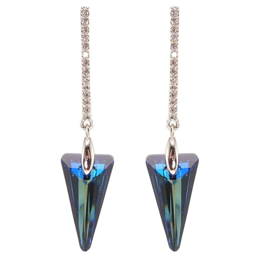 Сережки Xuping колір Родій з кристалами Swarovski пусети Підвіски з кристалами Metallic Blue фото №1
