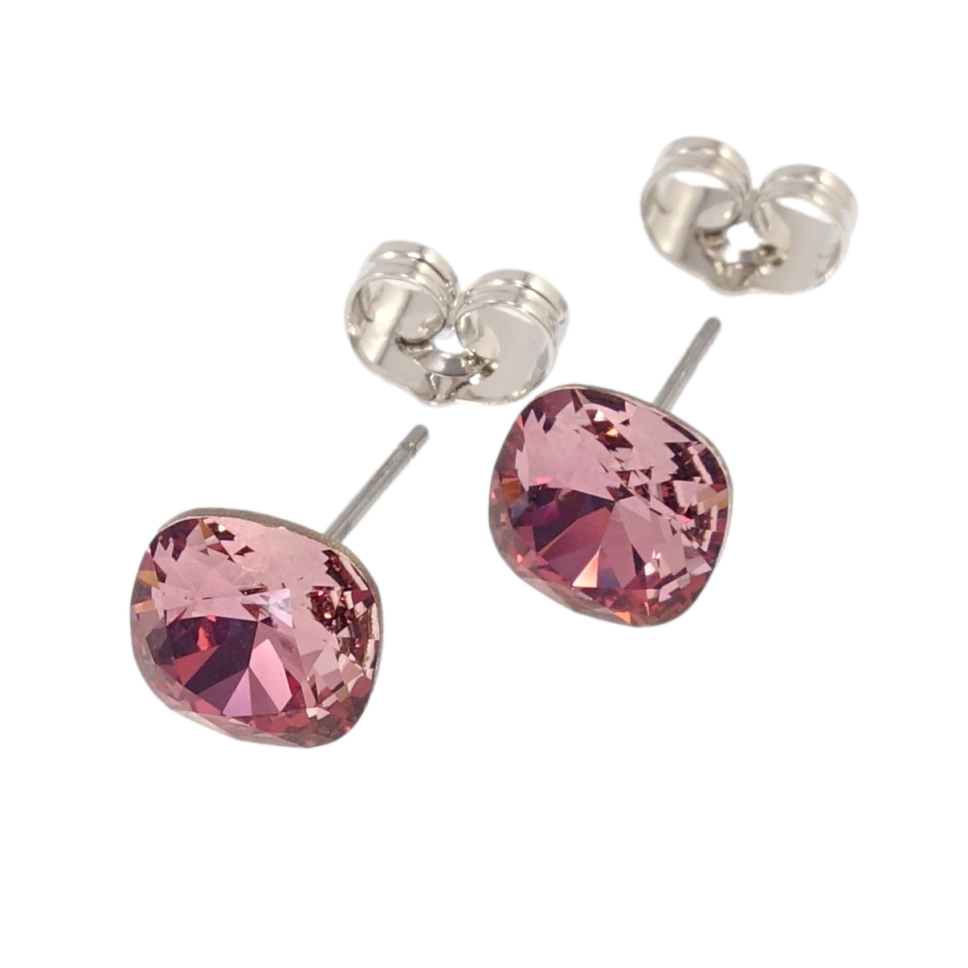 Сережки Xuping колір Родій з кристалами Swarovski пусети Кристали Amethyst 8х8мм фото №1