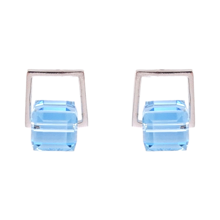 Сережки Xuping колір Родій з кристалами Swarovski пусети Кристали Aquamarine фото №4