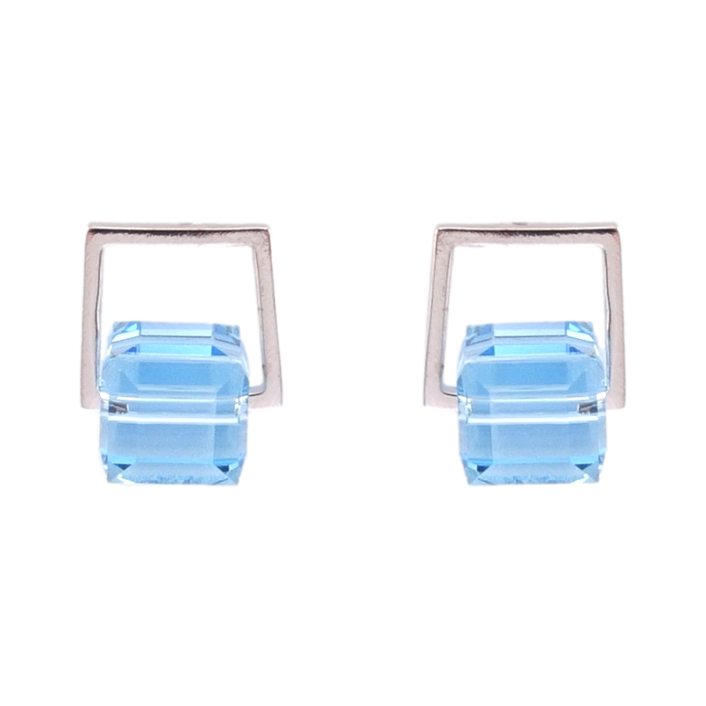 Сережки Xuping колір Родій з кристалами Swarovski пусети Кристали Aquamarine фото №1