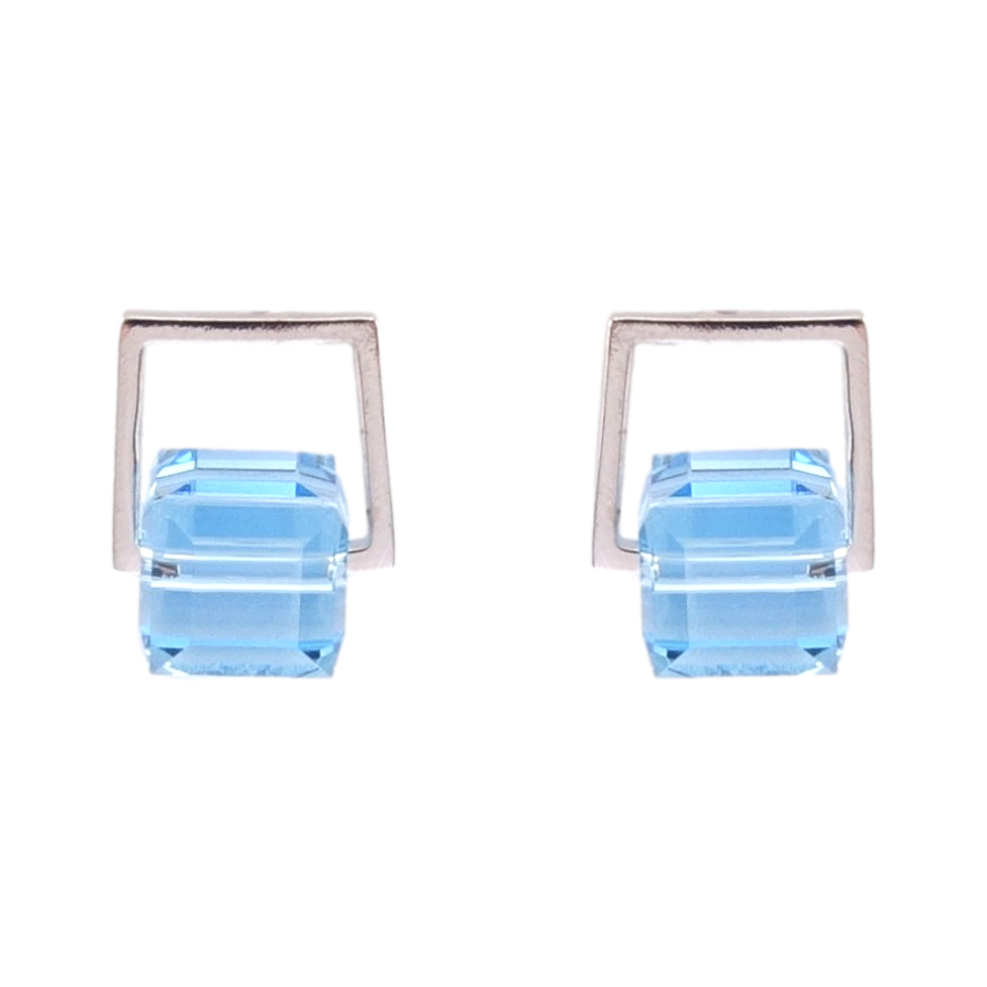 Сережки Xuping колір Родій з кристалами Swarovski пусети Кристали Aquamarine фото №1