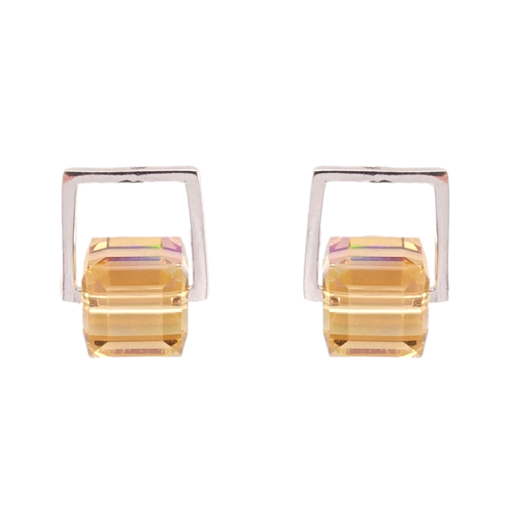 Сережки Xuping колір Родій з кристалами Swarovski пусети Кристали Light Topaz фото №25