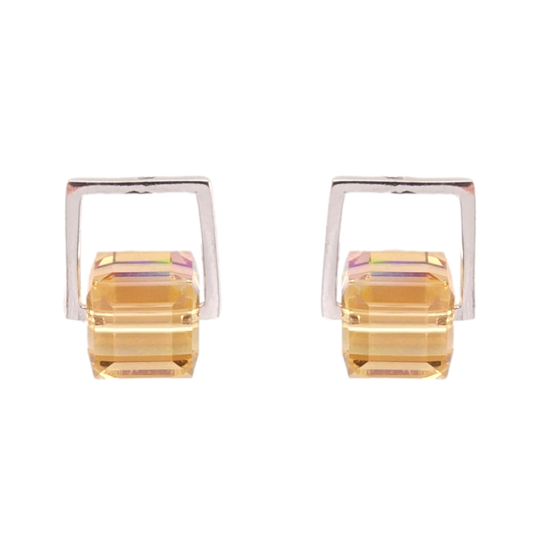 Серьги Xuping цвет Родий с кристаллами Swarovski пусеты Кристаллы Light Topaz фото №1