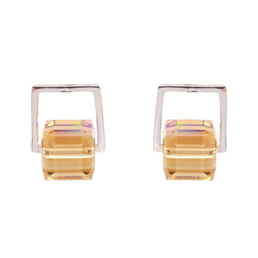 Сережки Xuping колір Родій з кристалами Swarovski пусети Кристали Light Topaz фото №1