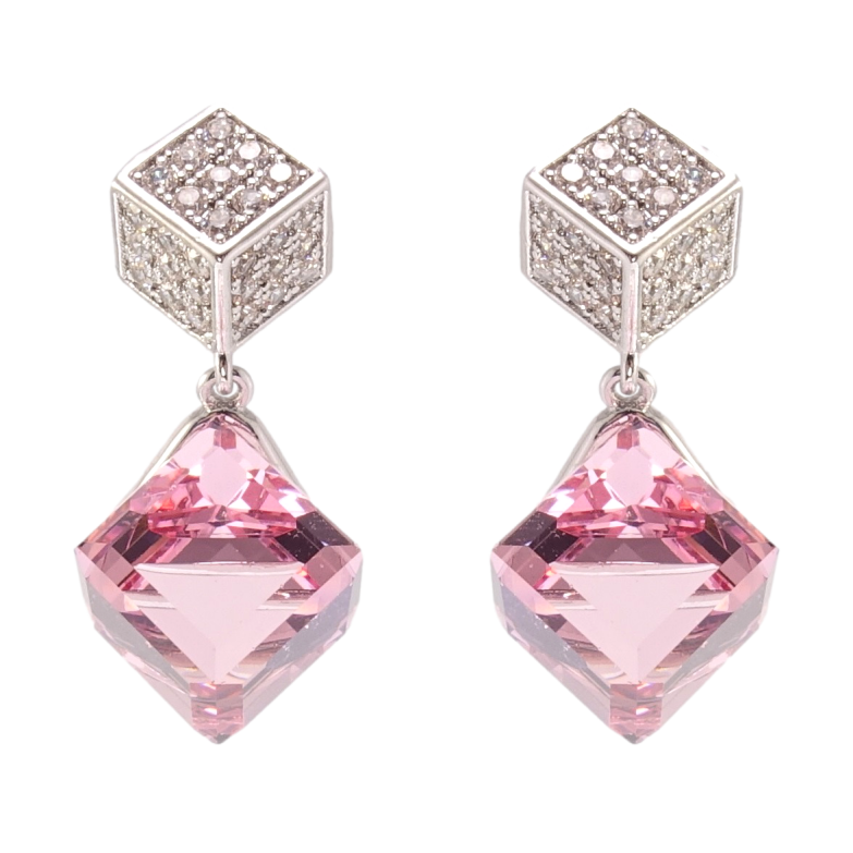 Сережки Xuping колір Родій з кристалами Swarovski пусети Кристали Rose фото №1