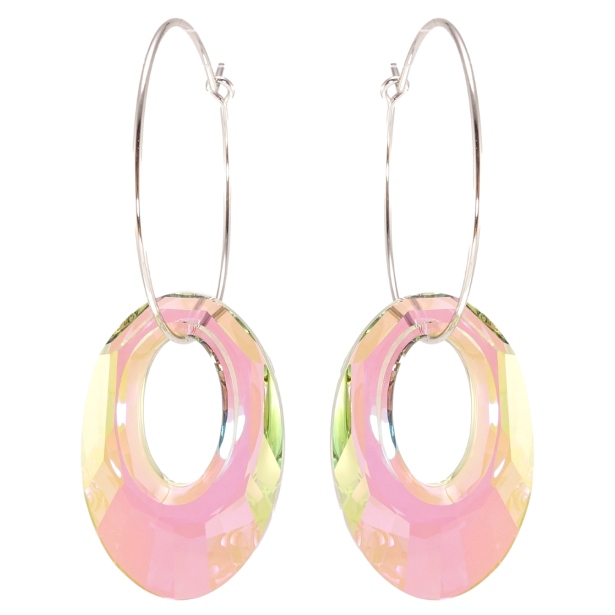 Сережки Xuping колір Родій з кристалами Swarovski кільця (конго) Кристальні колечки Vitrail Light ø 3см фото №1