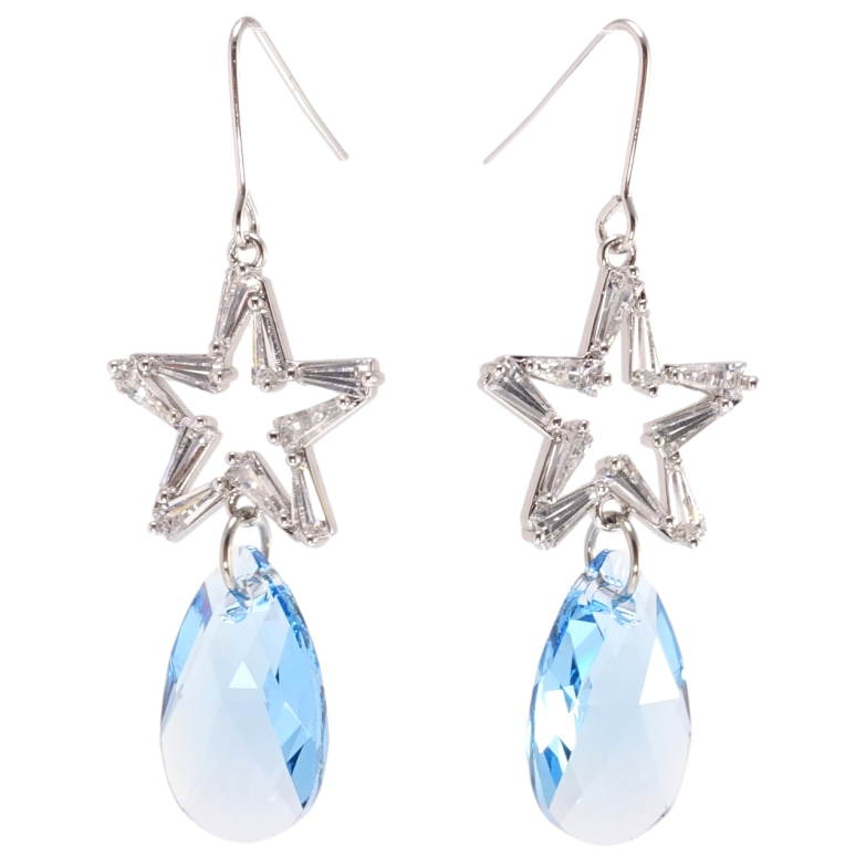 Сережки Xuping колір Родій з кристалами Swarovski французький замок Підвіски з кристалами Aquamarine фото №5