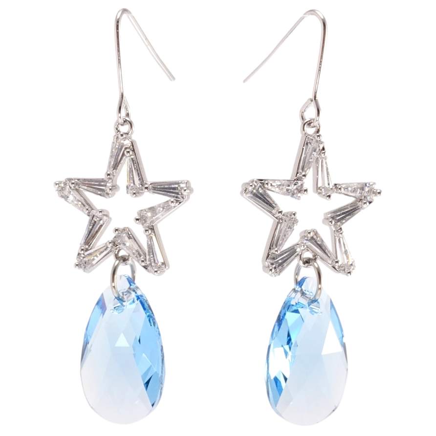 Сережки Xuping колір Родій з кристалами Swarovski французький замок Підвіски з кристалами Aquamarine фото №1