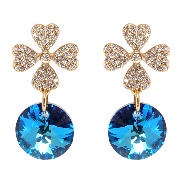 Серьги Xuping цвет 18K с кристаллами Swarovski пусеты Цветочки с кристаллами Capri Blue фото №3