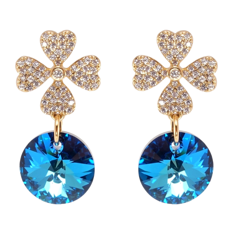 Сережки Xuping колір 18K з кристалами Swarovski пусети Квіточки з кристалами Capri Blue фото №14