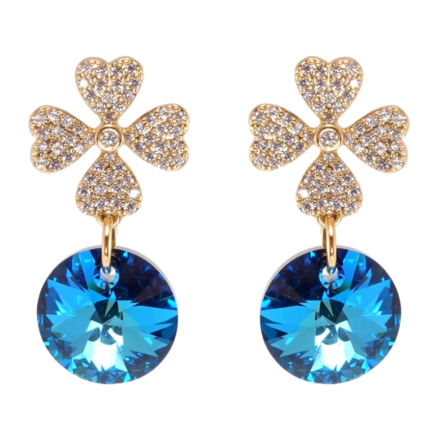 Серьги Xuping цвет 18K с кристаллами Swarovski пусеты Цветочки с кристаллами Capri Blue фото №1