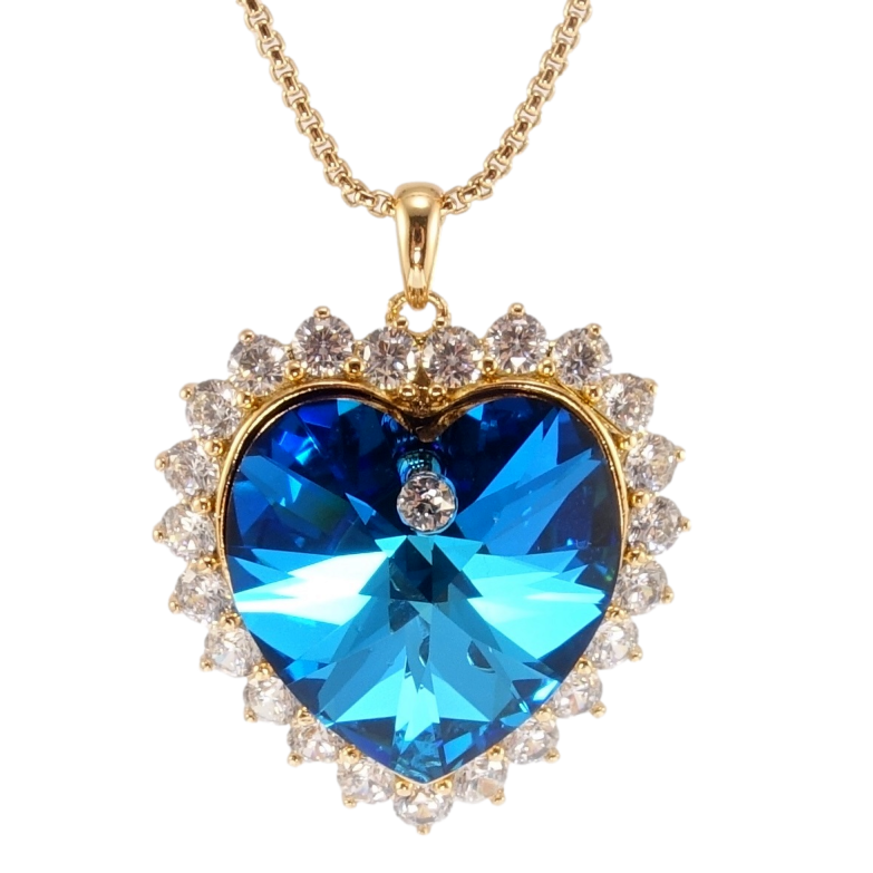 Кулон Xuping цвет 18K с кр-ми Swarovski на цепочке Кристальное сердце Capri Blue длина 40-45см х 1мм фото №2