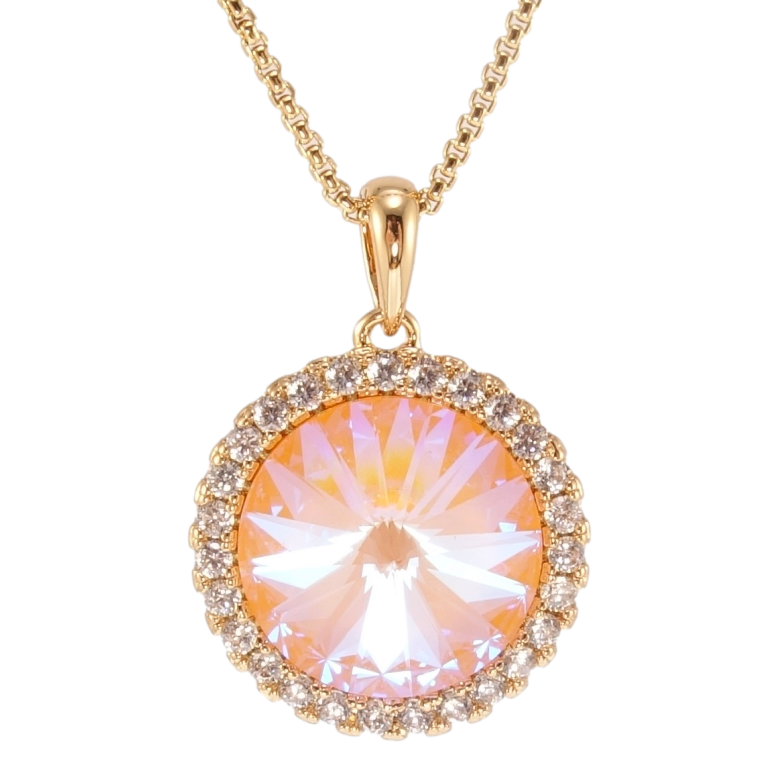 Кулон Xuping цвет 18K с кр-ми Swarovski на цепочке Кристалл Peach Delite, ø 18мм длина 40-45см х 1мм фото №1