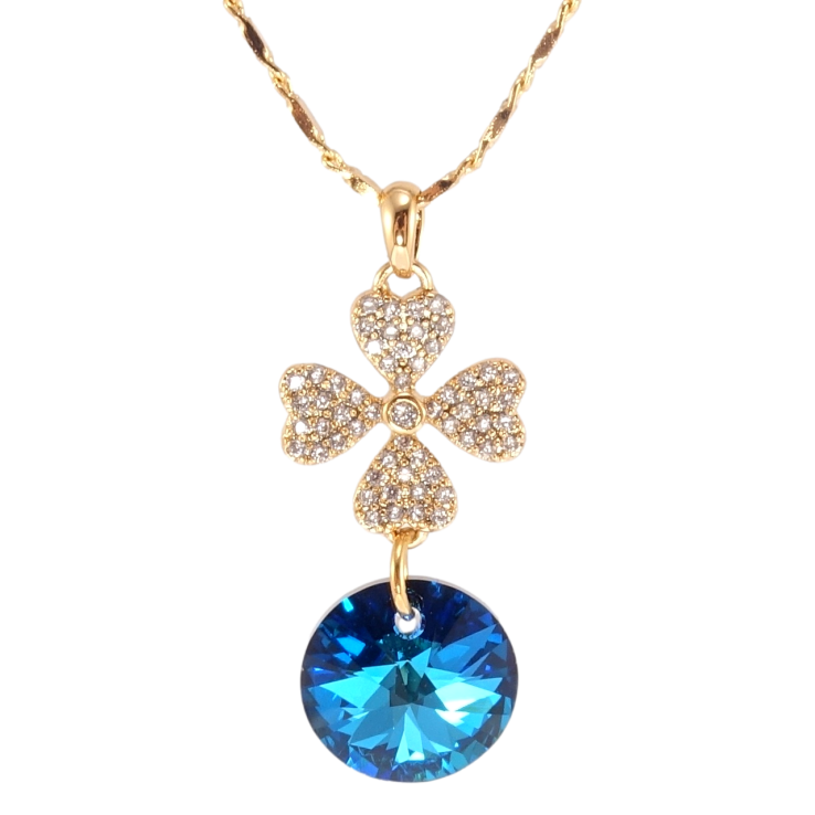 Кулон Xuping колір 18K з кр-ми Swarovski на ланцюжку Квітка з кристалом Capri Blue довжина 39-44см х 2мм фото №10