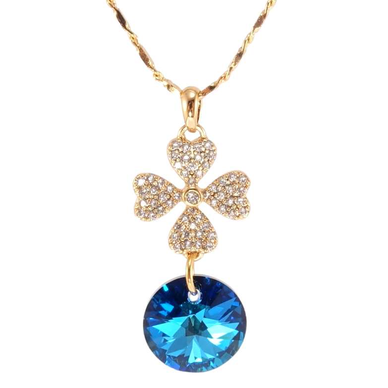 Кулон Xuping колір 18K з кр-ми Swarovski на ланцюжку Квітка з кристалом Capri Blue довжина 39-44см х 2мм фото №1