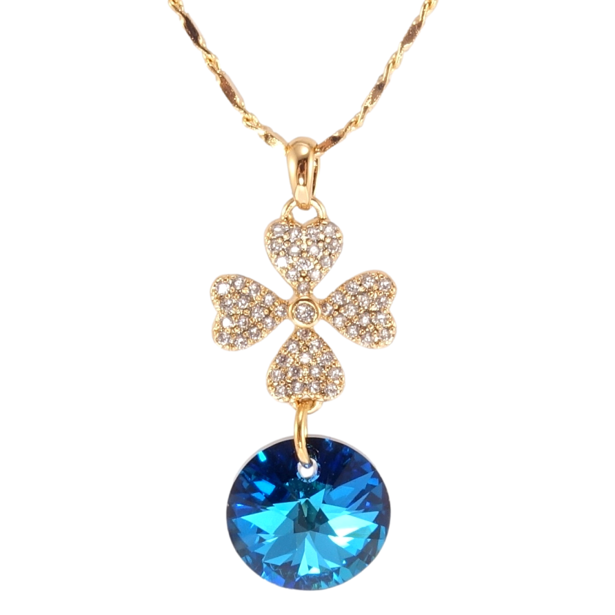 Кулон Xuping колір 18K з кр-ми Swarovski на ланцюжку Квітка з кристалом Capri Blue довжина 39-44см х 2мм фото №1