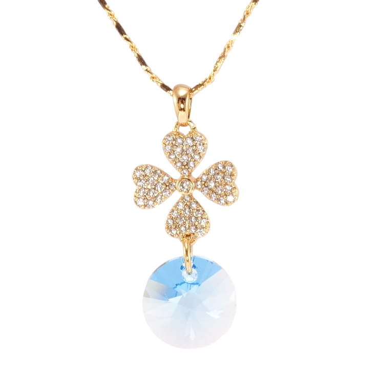 Кулон Xuping цвет 18K с кр-ми Swarovski на цепочке Цветок с кристаллом Aquamarine длина 39-44см х 2мм фото №15