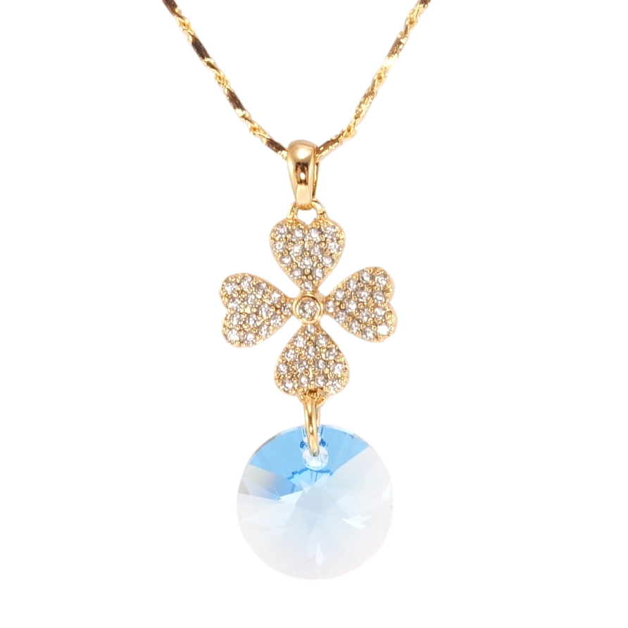 Кулон Xuping цвет 18K с кр-ми Swarovski на цепочке Цветок с кристаллом Aquamarine длина 39-44см х 2мм фото №1