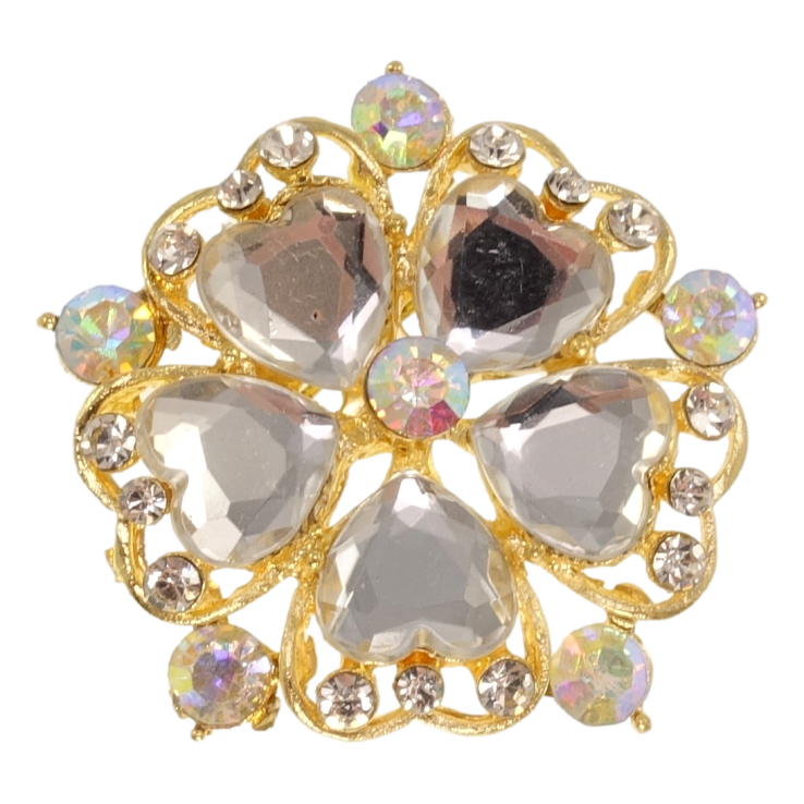 Брошка Квітка зі стразами та сердечками фото №7