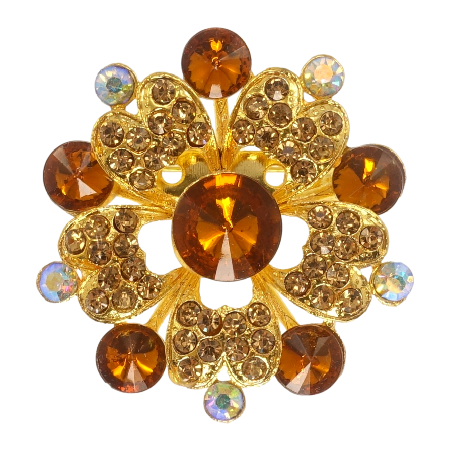 Брошка Квітка з коричневими стразами фото №1