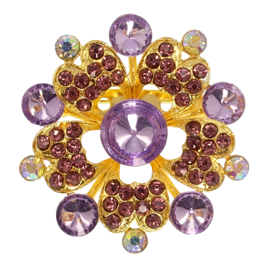Брошка Квітка з бузково-бордовими стразами фото №1