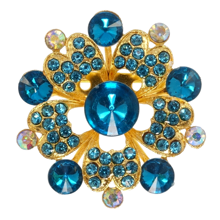 Брошка Квітка з бірюзовими стразами фото №16