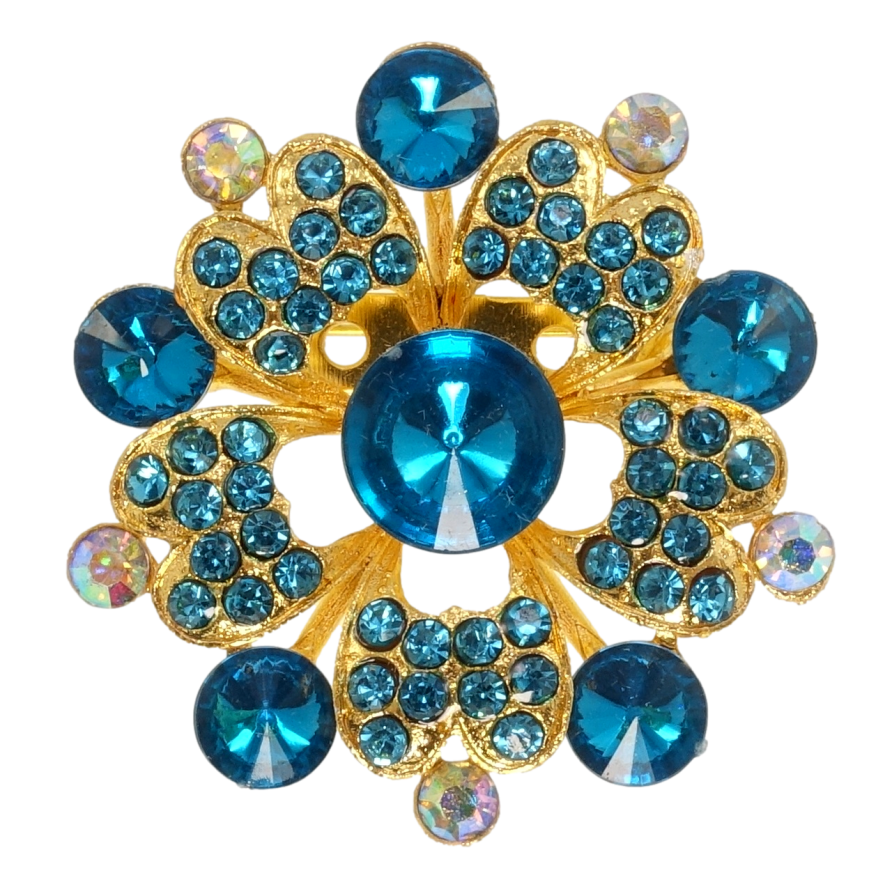 Брошка Квітка з бірюзовими стразами фото №1