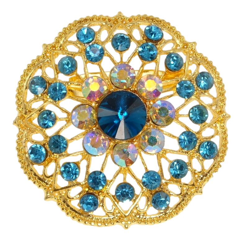 Брошка Квітка з бірюзовими стразами фото №1