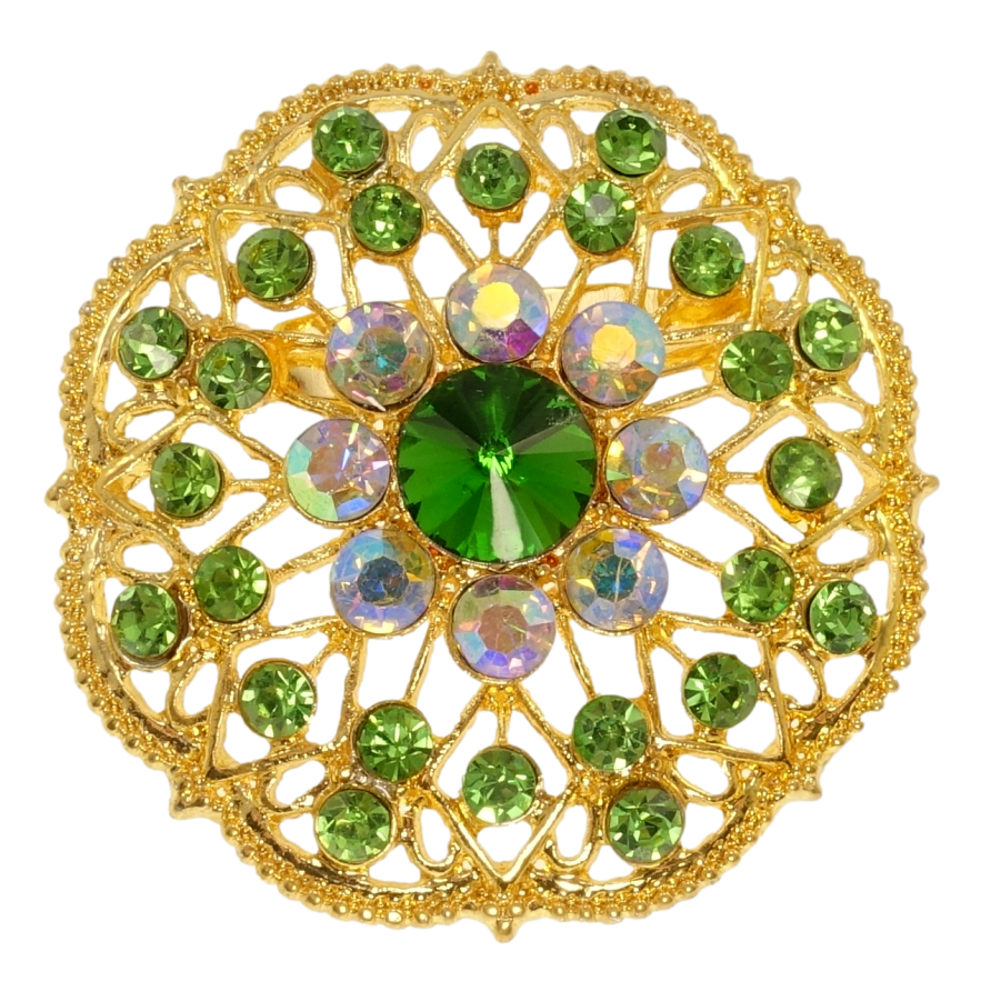 Брошка Квітка із зеленими стразами фото №1