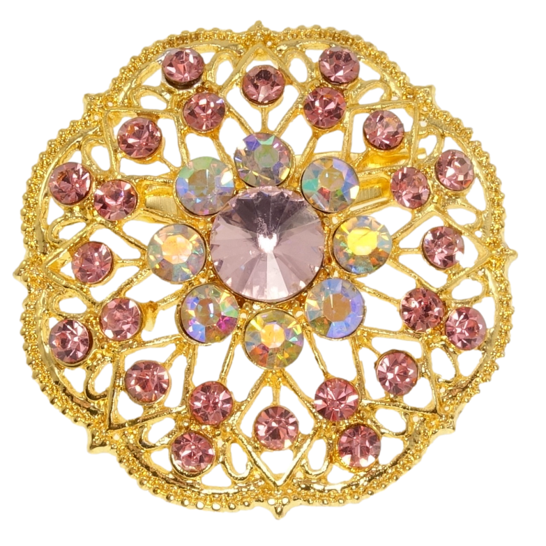 Брошка Квітка з рожевими стразами фото №3