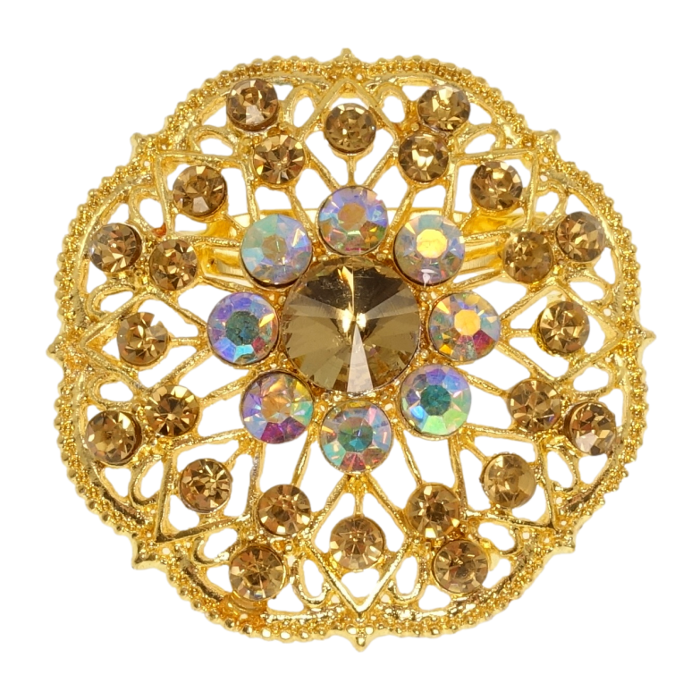 Брошка Квітка з коричневими стразами фото №1