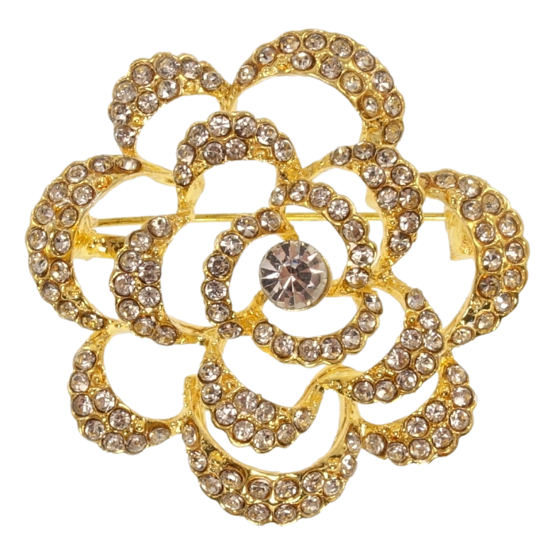 Брошь Цветок с белыми стразами фото №1