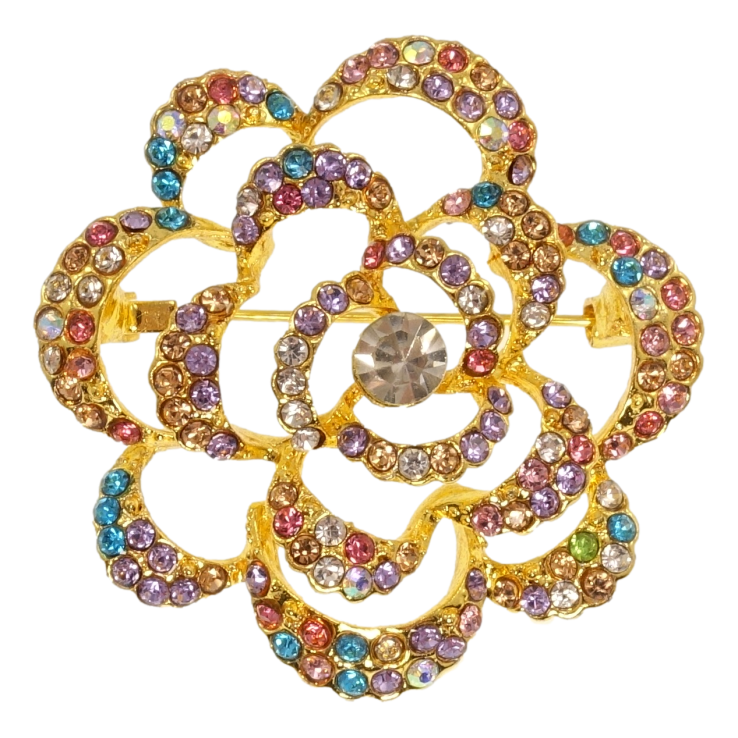 Брошка Квітка з різнокольоровими стразами фото №11