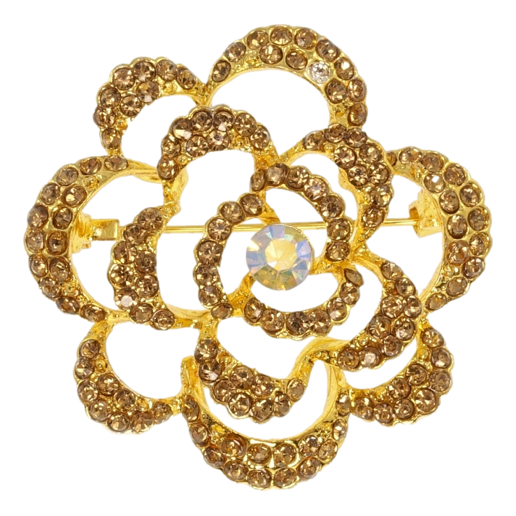 Брошка Квітка з коричневими стразами фото №22