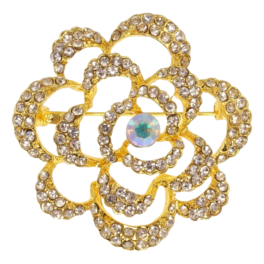 Брошь Цветок с белыми стразами фото №1