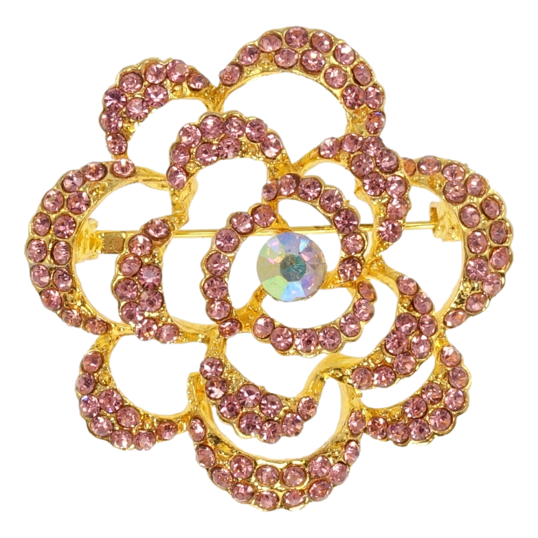 Брошка Квітка з рожевими стразами фото №1