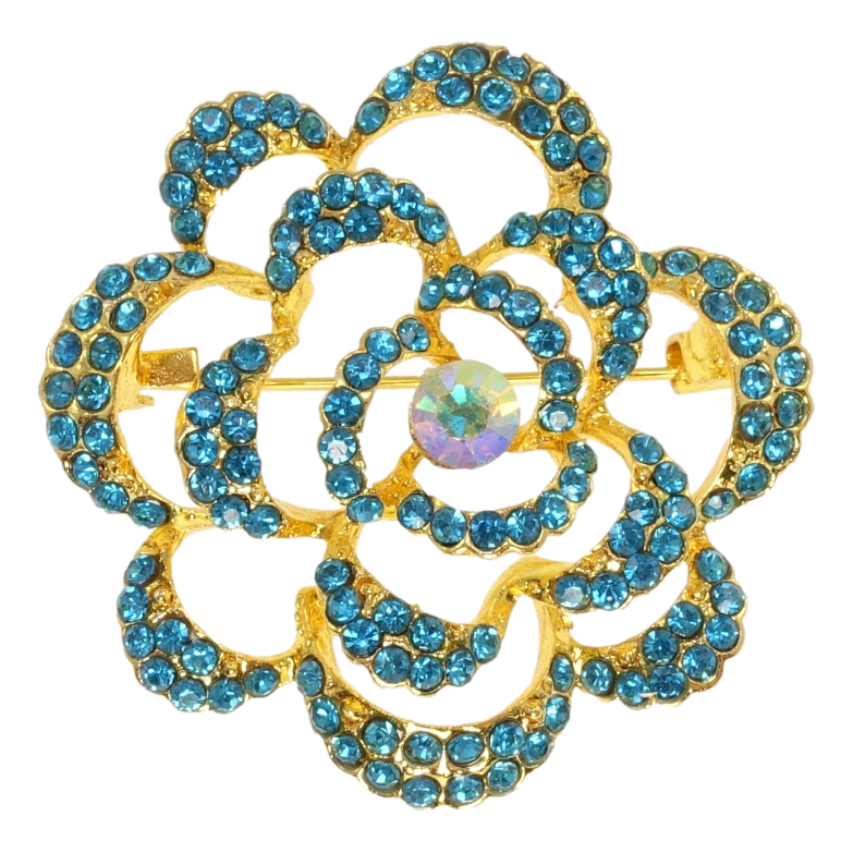 Брошка Квітка з блакитними стразами фото №1