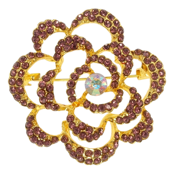 Брошка Квітка з бордовими стразами фото №8