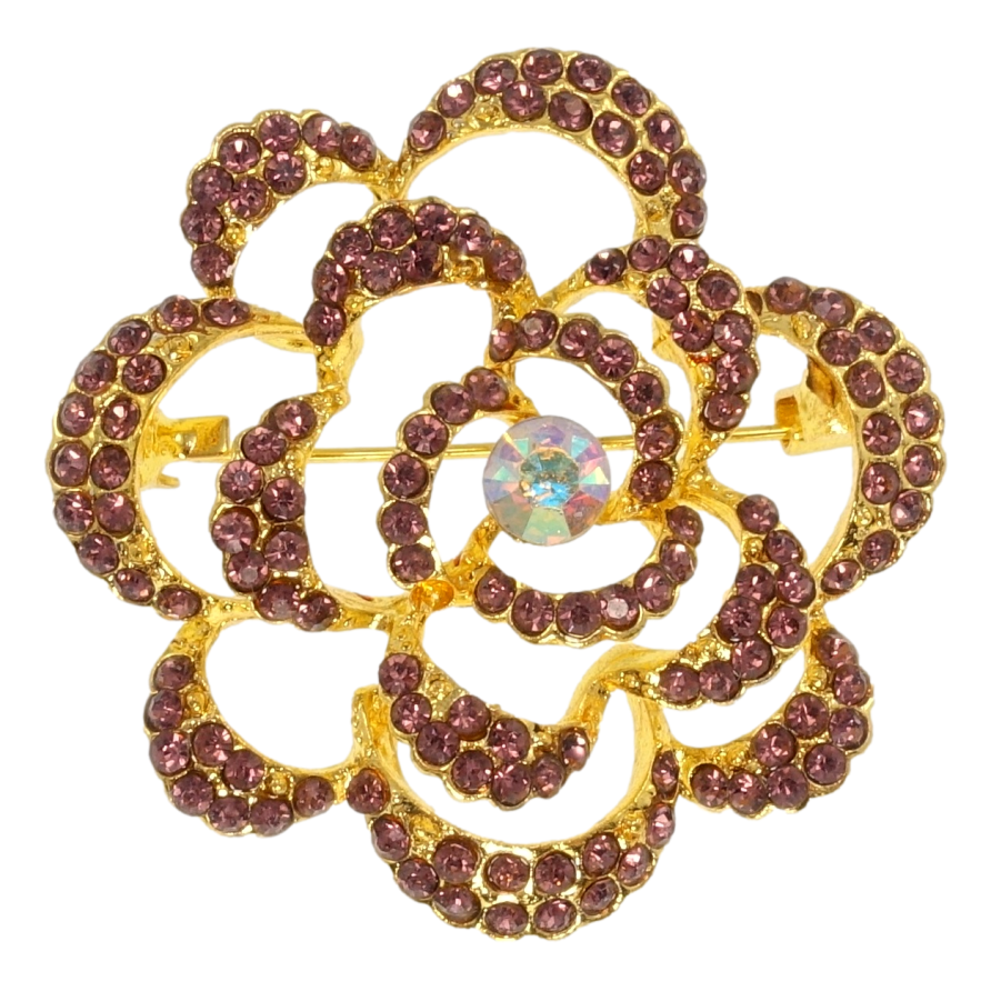 Брошка Квітка з бордовими стразами фото №1