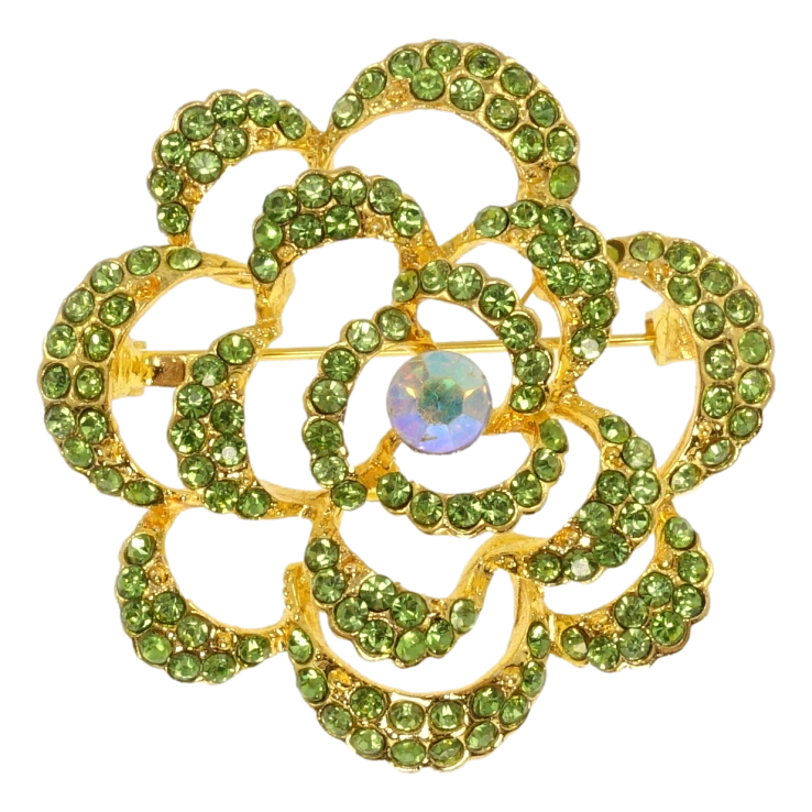 Брошка Квітка із зеленими стразами фото №7