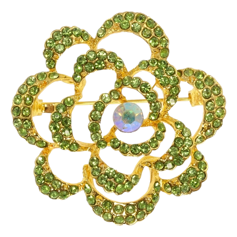 Брошка Квітка із зеленими стразами фото №2