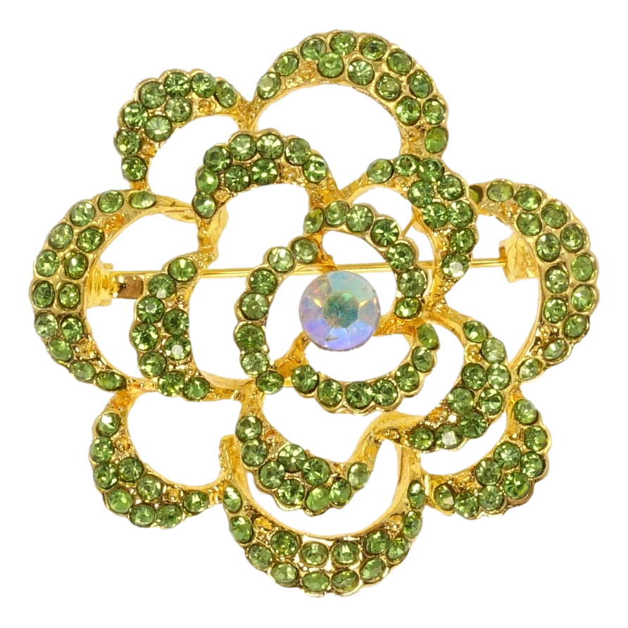 Брошка Квітка із зеленими стразами фото №1