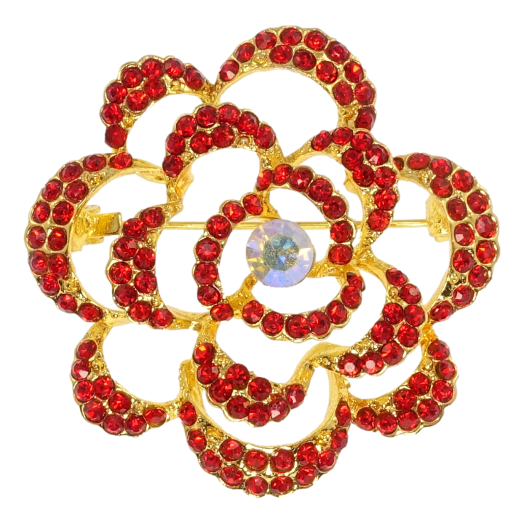 Брошка Квітка з червоними стразами фото №6