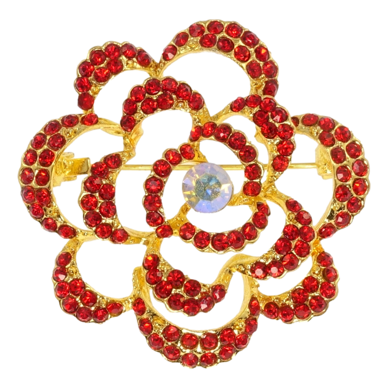 Брошка Квітка з червоними стразами фото №1