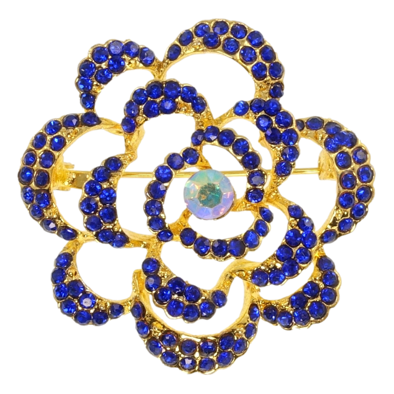 Брошка Квітка з синіми стразами фото №1