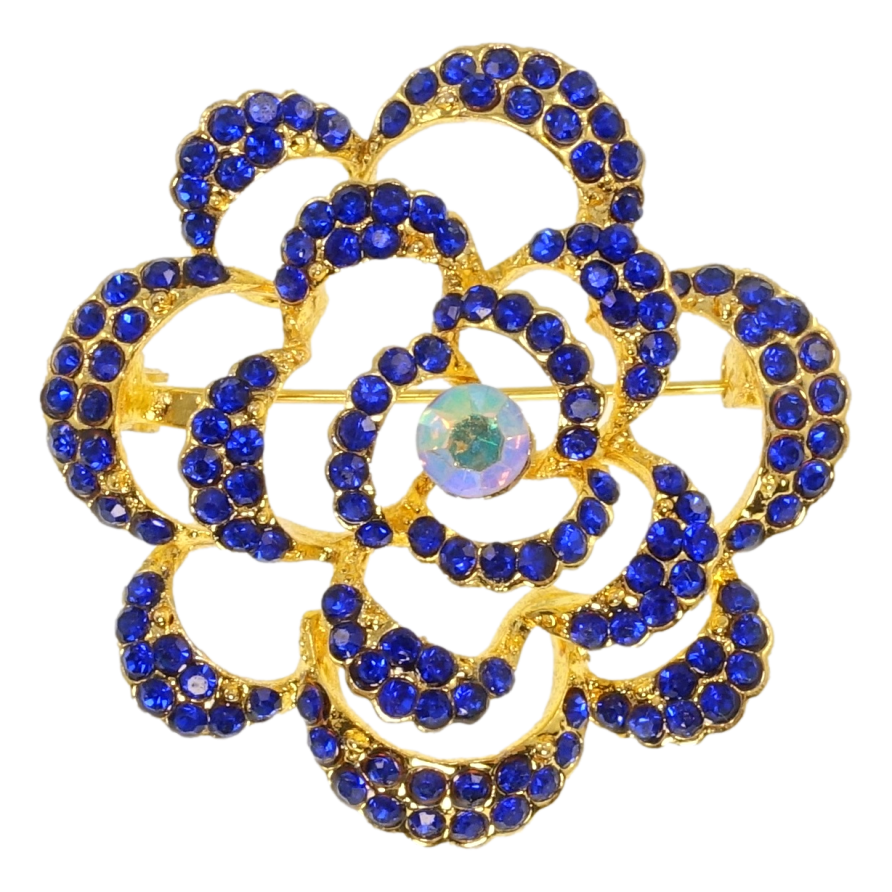 Брошка Квітка з синіми стразами фото №1