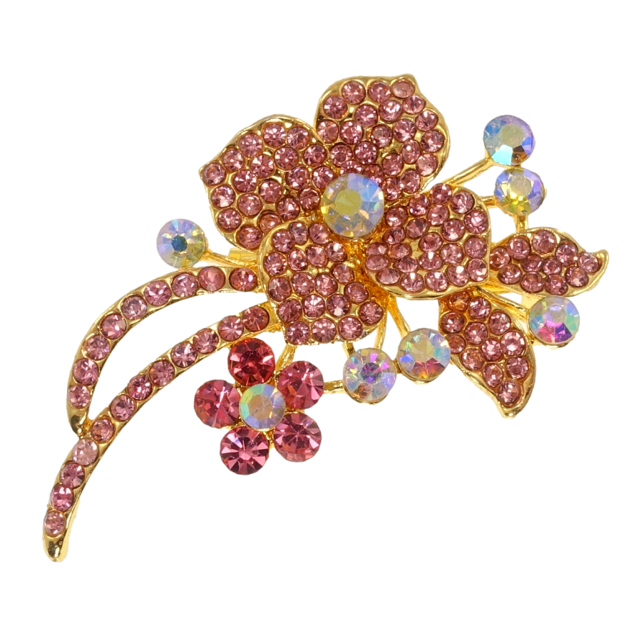 Брошка Квіткова композиція з рожевими стразами фото №1