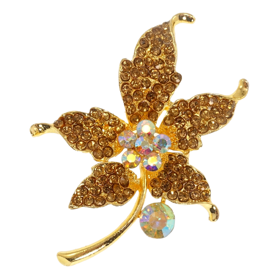 Брошь Кленовый листочек с коричневыми стразами фото №1