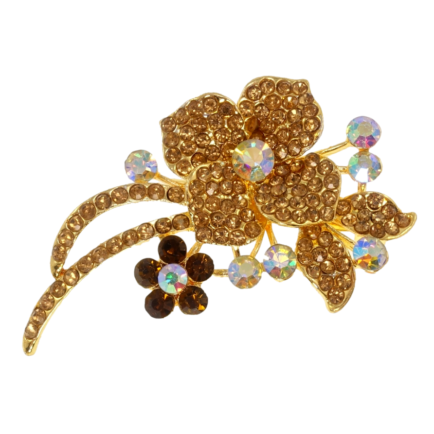 Брошь Цветочная композиция с коричневыми стразами фото №1