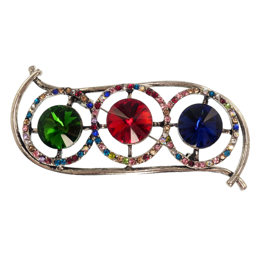 Брошь Орнамент с разноцветными кристаллами фото №1